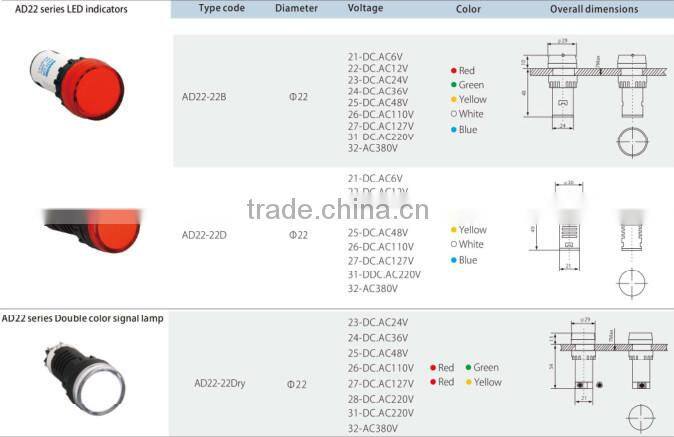 Red LED Indication Lamp (AD22-22DS) Pilot Light