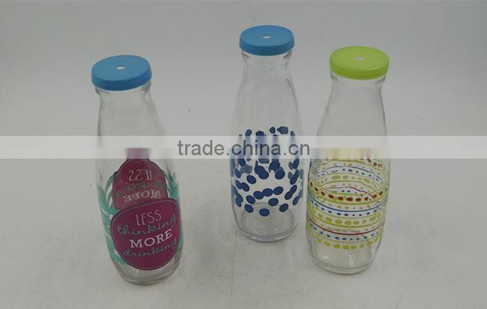 Glass beverage bottle plastic top glass milk bottle with printing
