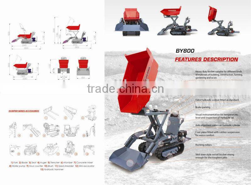 farm equipment hand barrow machine BY800 with front forklift& power barrow& muck truck& garden loader & crawler loader 800kgs