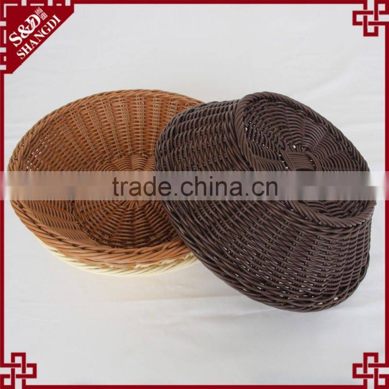 Multi-functional housewares round shape white plastic rattan bread basket