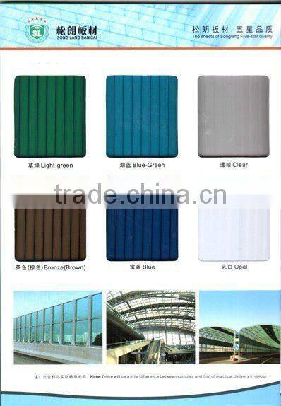 colored polycarbonate hollow sheet with different raw materials