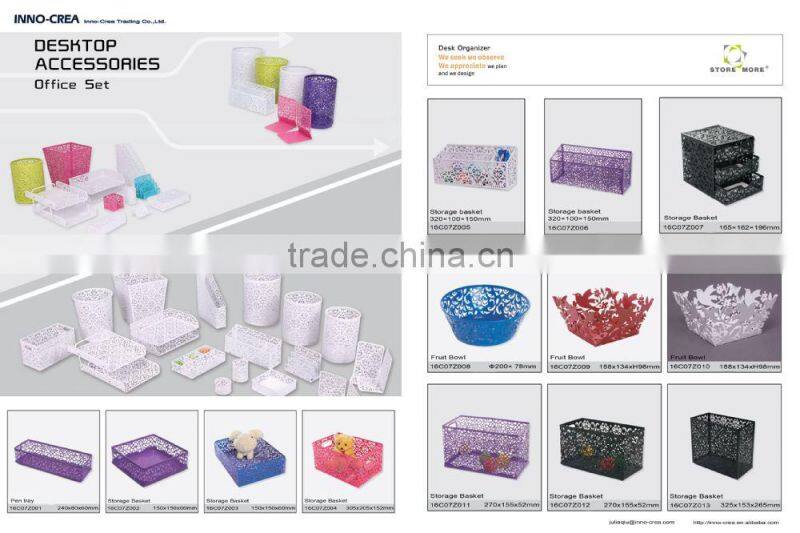 Storage Bins&Basket Black Metal/Metal Punched Storage Basket for Office