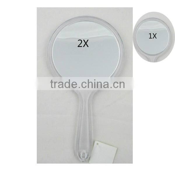 Personalized handheld mirror with 2X magnifying glass