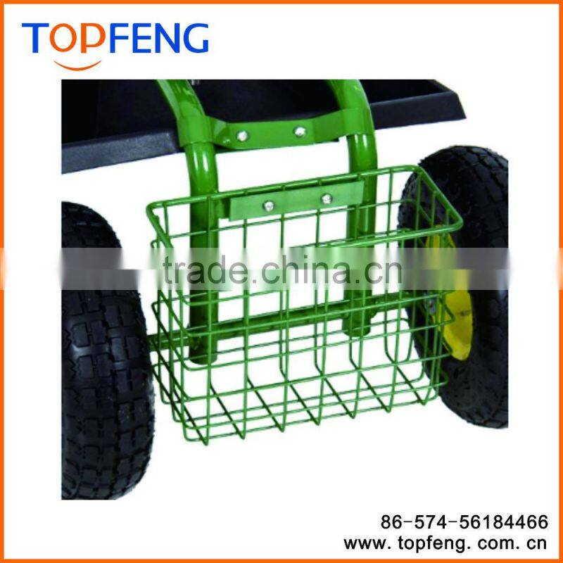 Garden Cart Rolling Work Seat With Tool Tray And Basket/ Heavy Duty Garden Rolling Work Seat
