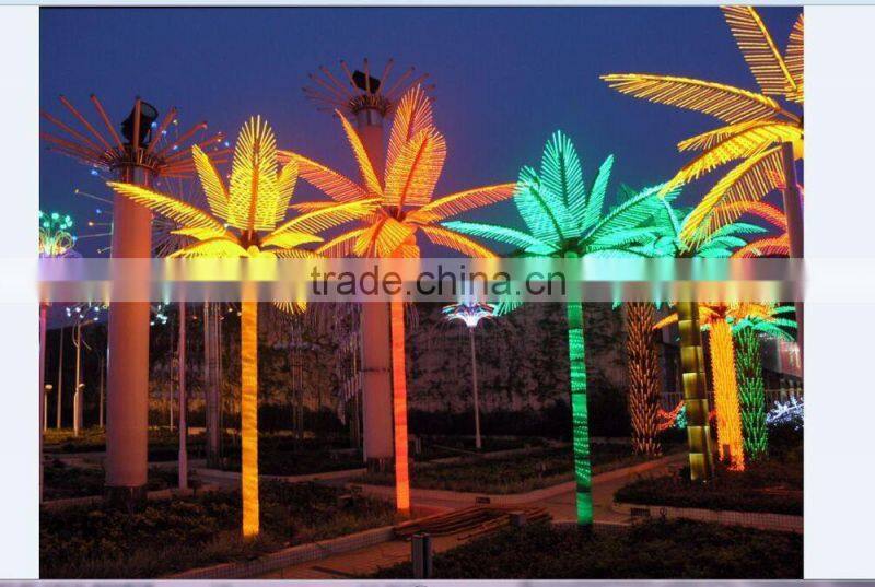 Home garden decorative 16.5ft Height outdoor artificial green flashing LED solar lighted up Date palm trees with bark EDS06 1417