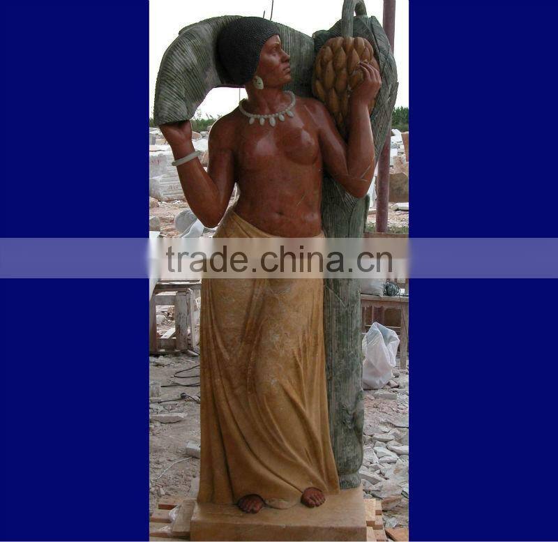 Hand carved African style marble stone life size man statue