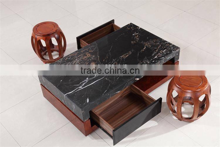 antique black marble top wooden base coffee table for living room furniture set