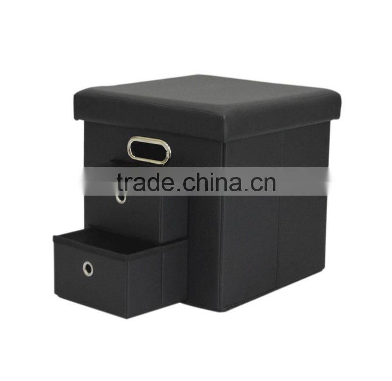 Faux Leather Folding Storage Ottoman with Pockert Coffee Table