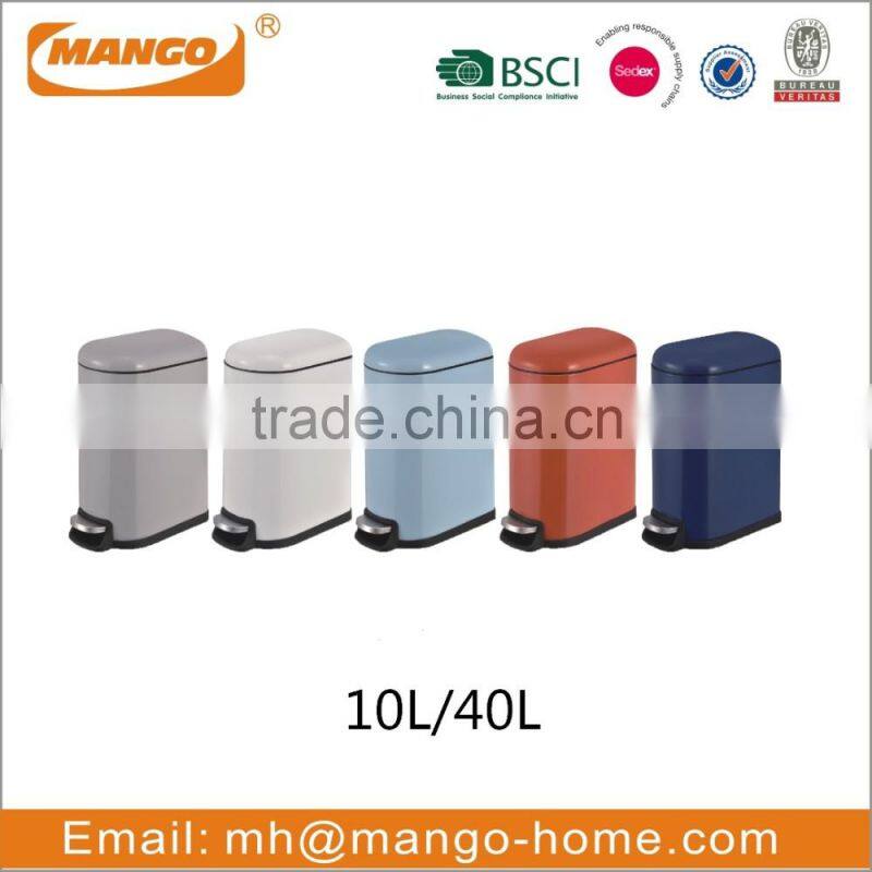 Round powder coating waste step bin with soft close lid