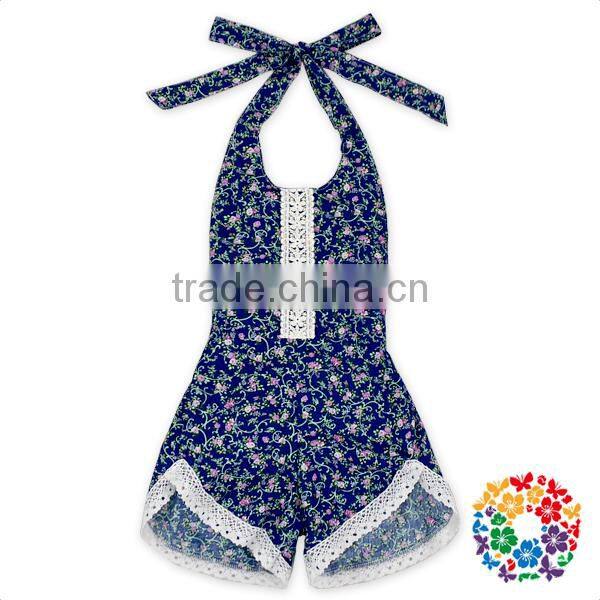 Eco-friendly Cotton Black Yellow Lace Sunflowers halter bubble rompers