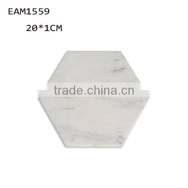 Hexagon shape White Carrara Marble Stone Coasters with Cork Backing