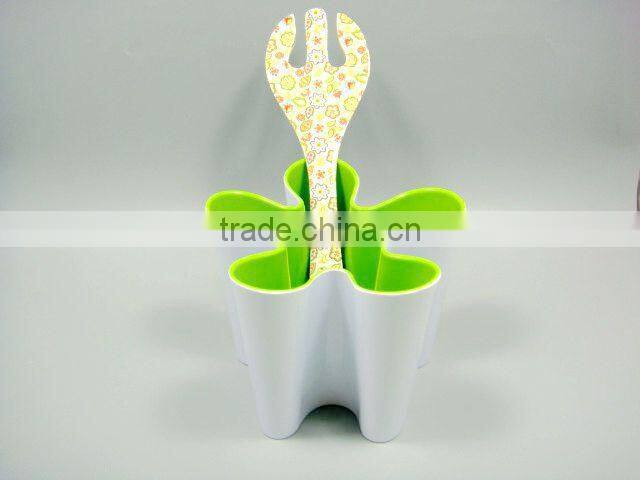 Flower shaped latest design melamine ware kitchen ware serving salad spoon and fork utensils