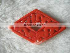 wholesale 20-35mm rhombus light red flower carved natural coral pendant