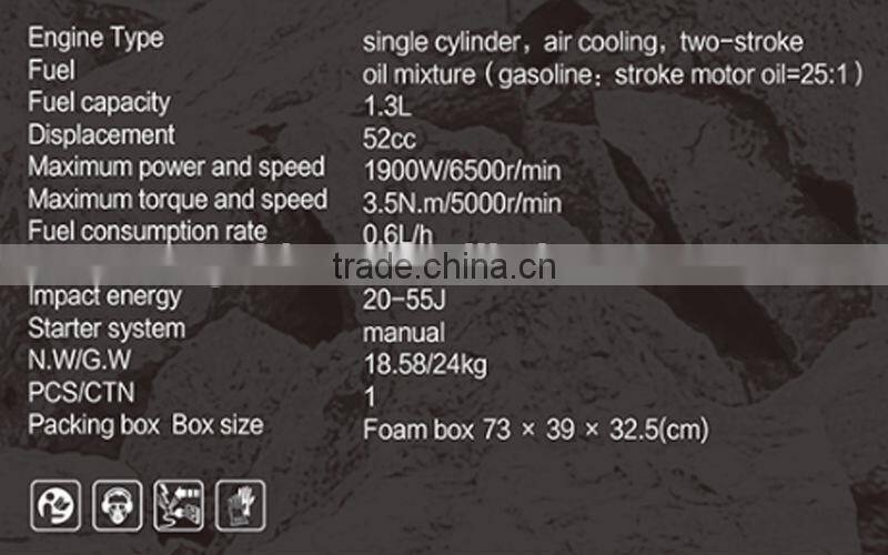 1900w 52cc 55J Gasoline Jack Hammer Machine/Gasoline Breaker Hammer GW8192A