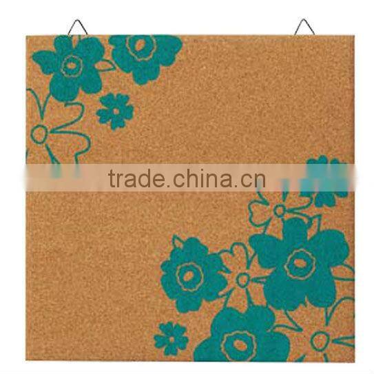 Quality printed decorative printed hanging cork board, colored coard squares,