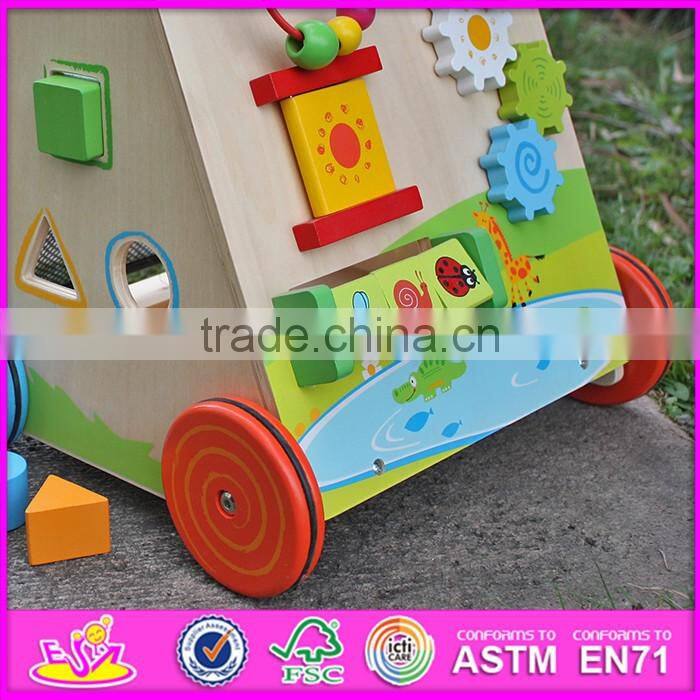2016 new design push along activity center toy wooden toddler walker W16E061