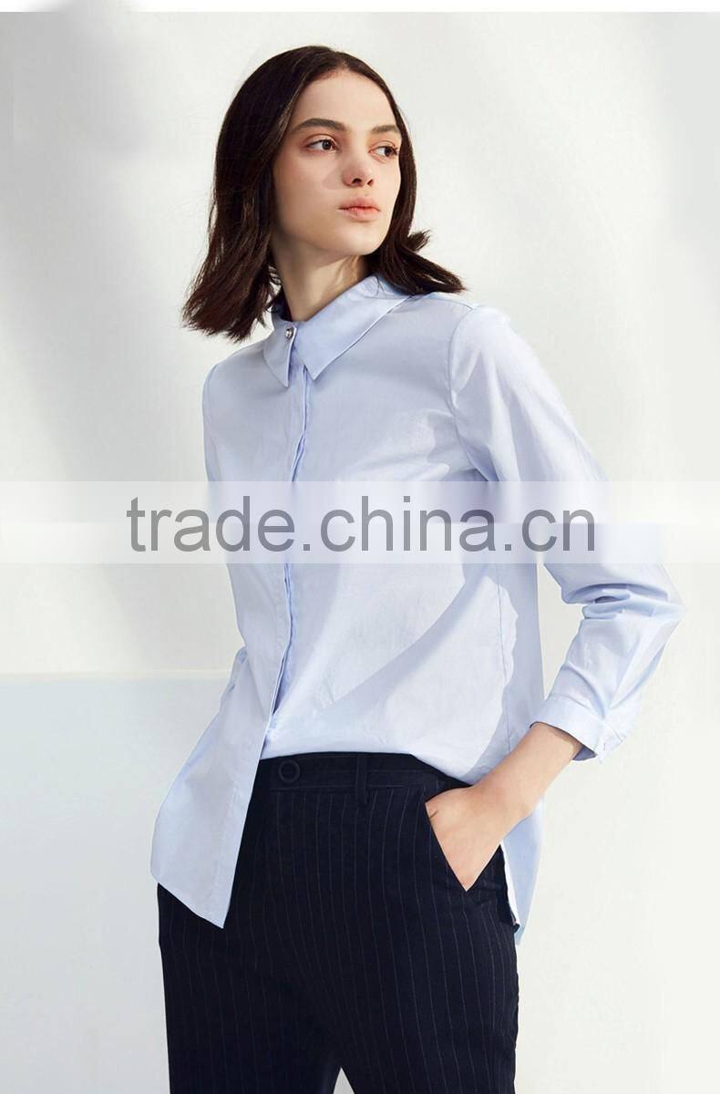 Custom cotton+spandex long sleeve fashion ladies blouses shirts for women