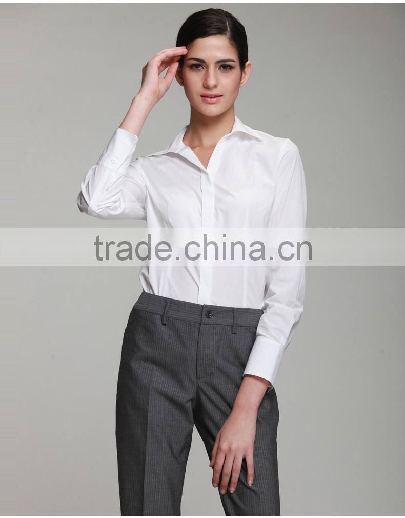 100% Cotton flight attendants whits shirts uniform shirts office classical long sleeve shirts