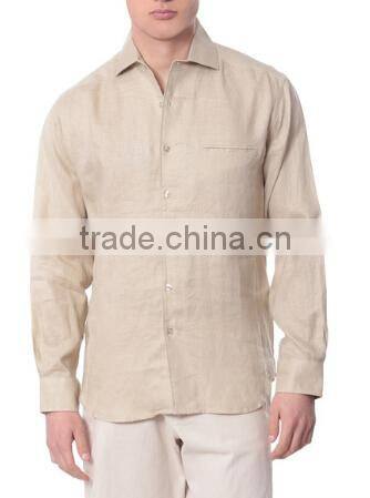 Men's Custom Natural Good Quality Long Sleeve Custom Long Sleeve Linen Shirt