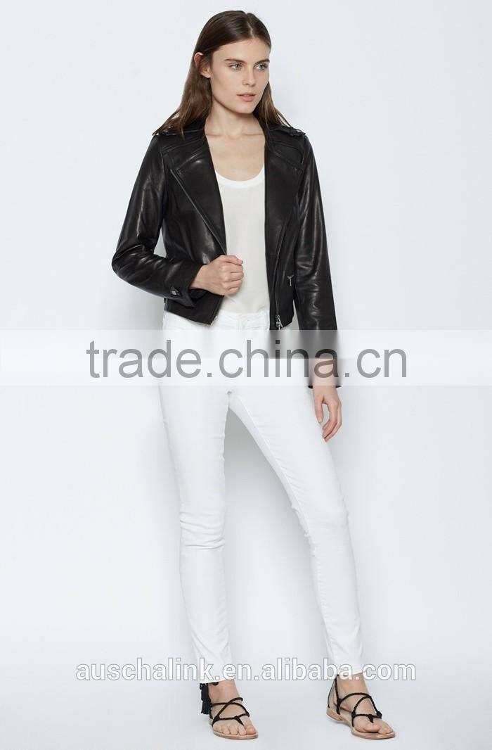 latest fashion design women leather jacket customized 2016