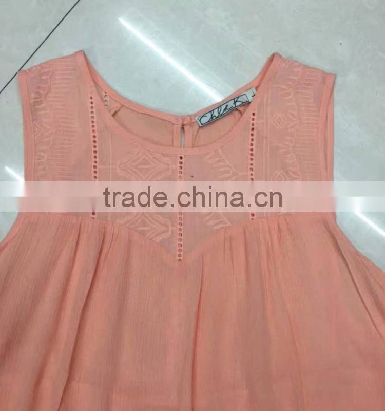 China embroidery fashion women chiffon tops garment stock lot