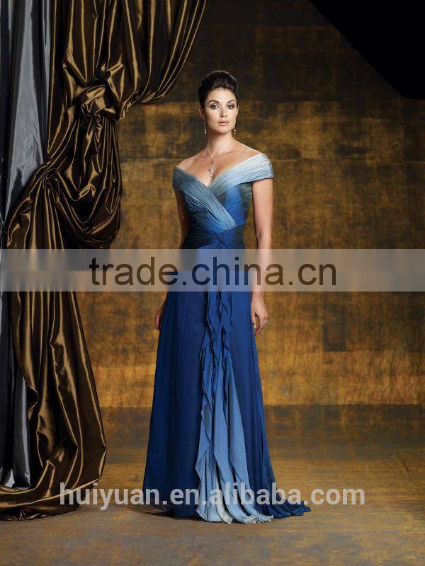 blue chiffon off-shoulder full length beautiful champagne mother of the bride dresses