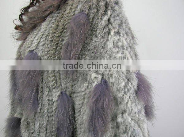 CX-B-31B Big Size Wholesale Natural Colour Knit Rabbit & Raccoon Fur Fashion Shawl