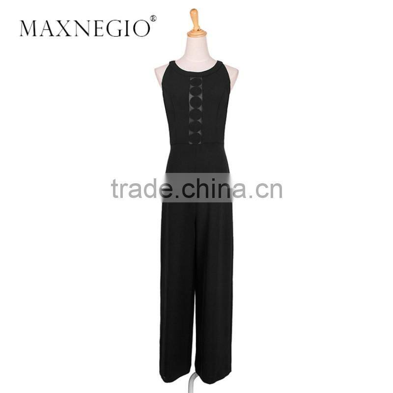 MaxNegio Brand Wholesale Fashion Chiffon 2016 Latest Design Jewel Neck Party Jumpsuit for Ladies