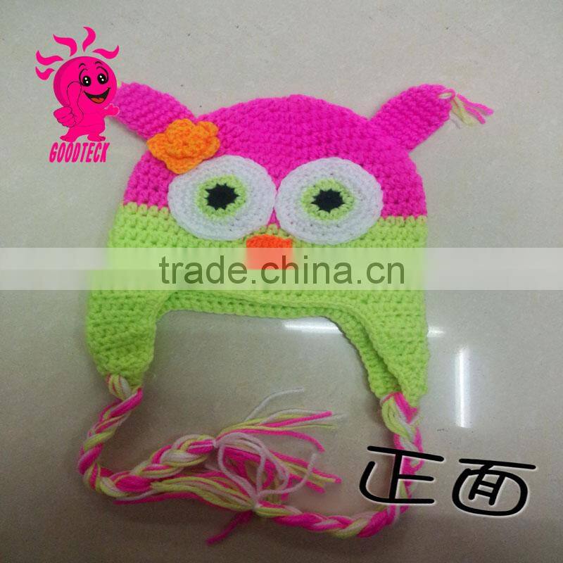 Hot sale 2015 Owl baby black and orange wool hats, green eyes Color matching hats