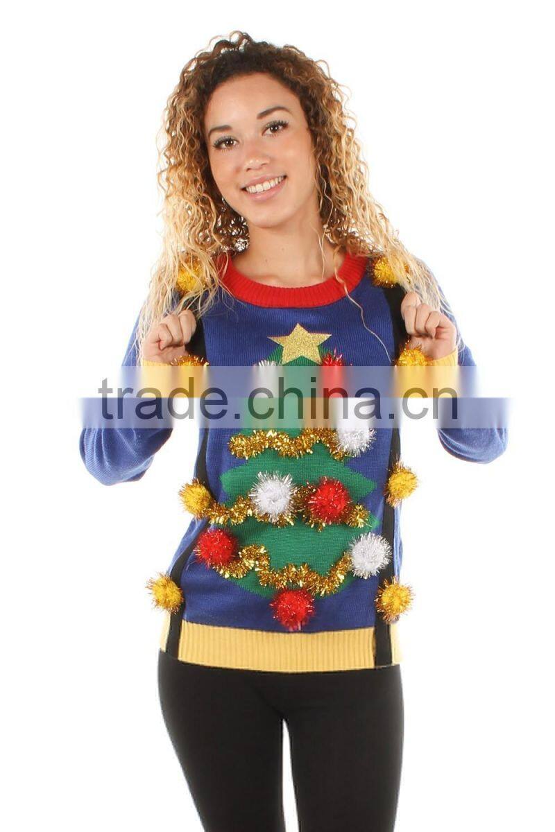 2016 latest design women 's Christmas tree pullover sweater with suspenders