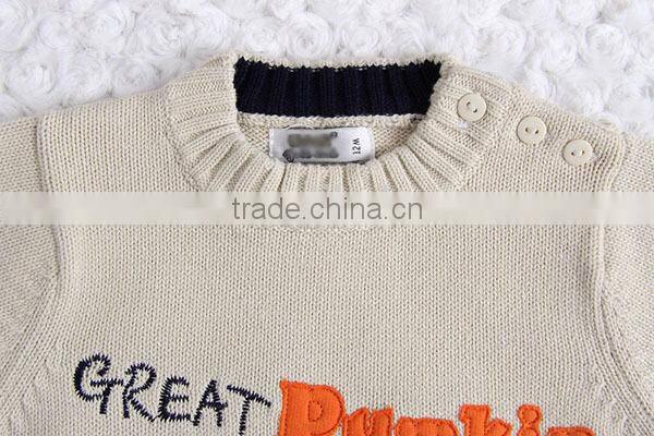 Words embroidery jersey knitted kids pullover sweater crew neck