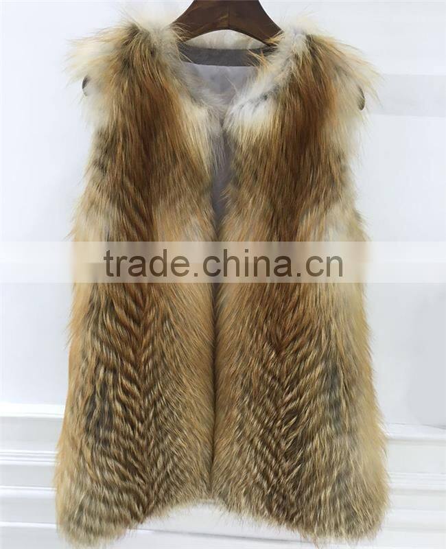 2016 New Arrival Genuine Natural twill Furs Gilet Real Silver Fox Fur Jacket Vest Women Furs Outerwear Waistcoat