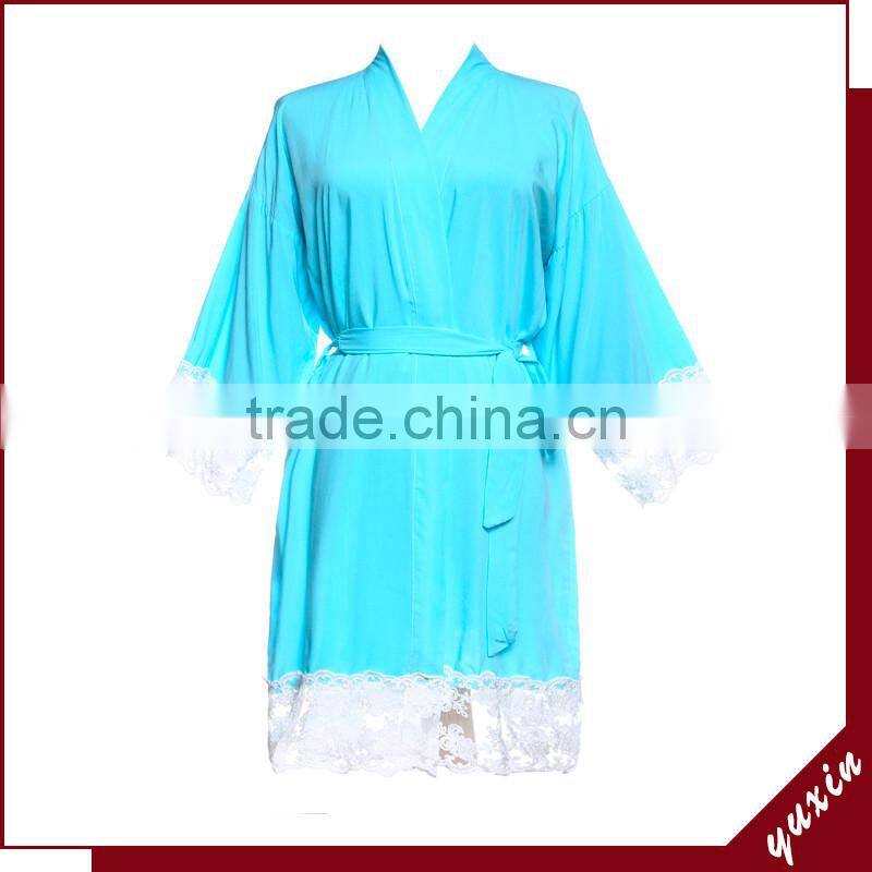 Sexy short sleeve lace women cotton robe with lace LR0105