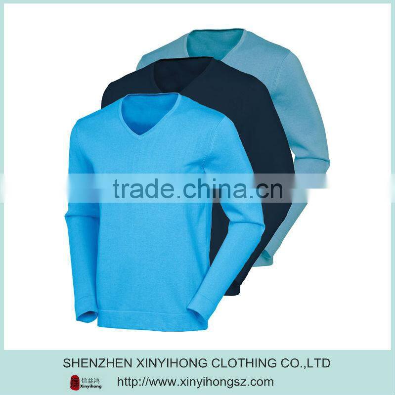 Blank Color Pure Cotton Stretch Slim Fitted V Collar Knitwear Golf