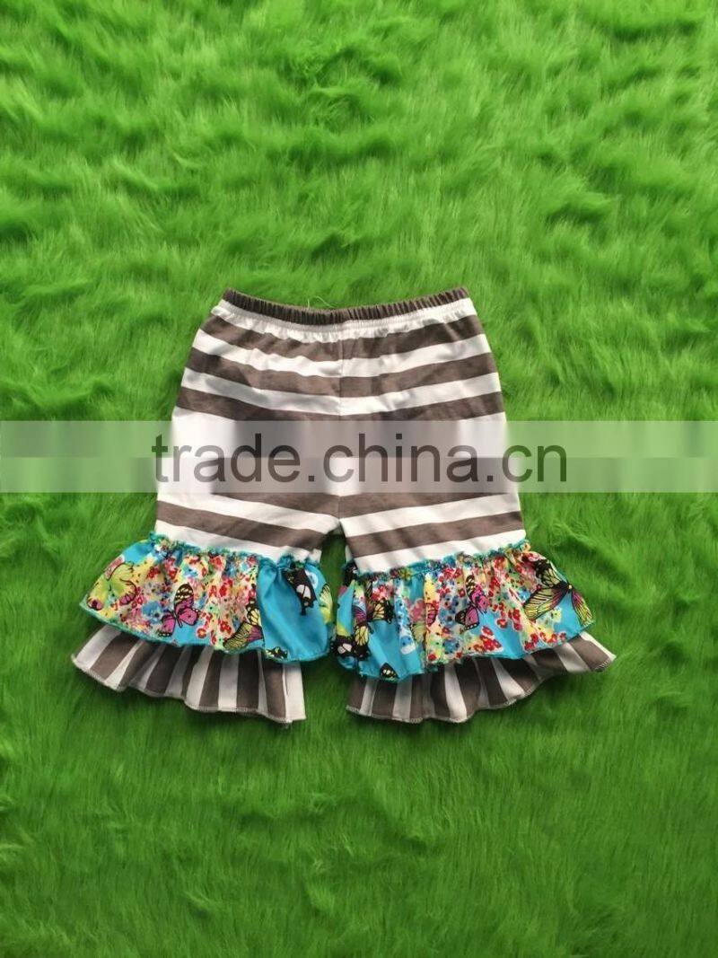 2017 Summer Children Girls Cotton Flower Ruffle Shorts Little Lovely Girls Stripe Comfortable Shorts