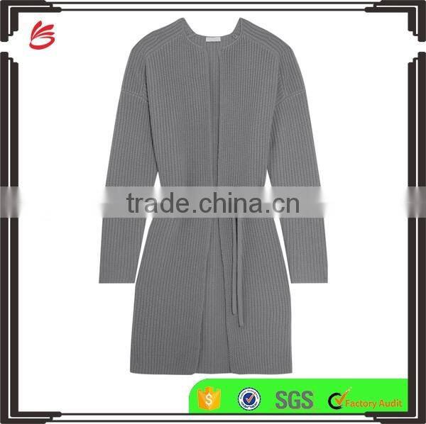 Light Grey Slips On Wool and Cashmere Blend Cardigan with Thin Waist Rope