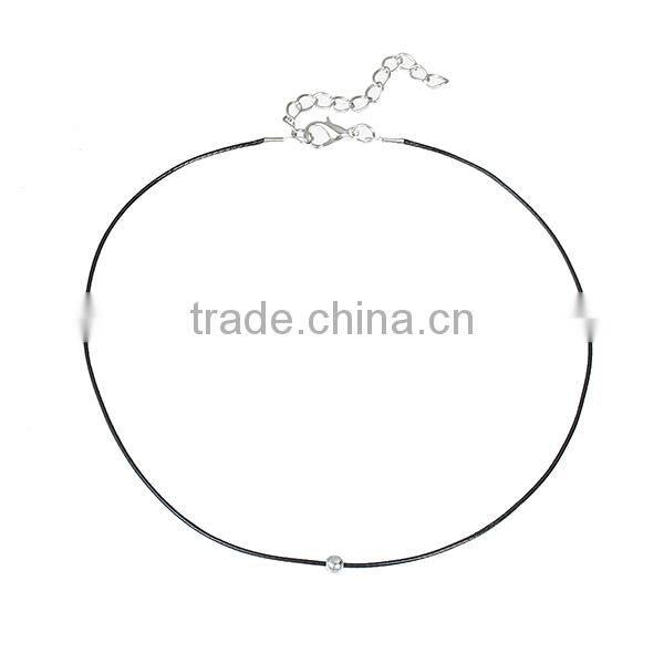 New Fashion Black Wax Cord Silver Tone Choker Necklace