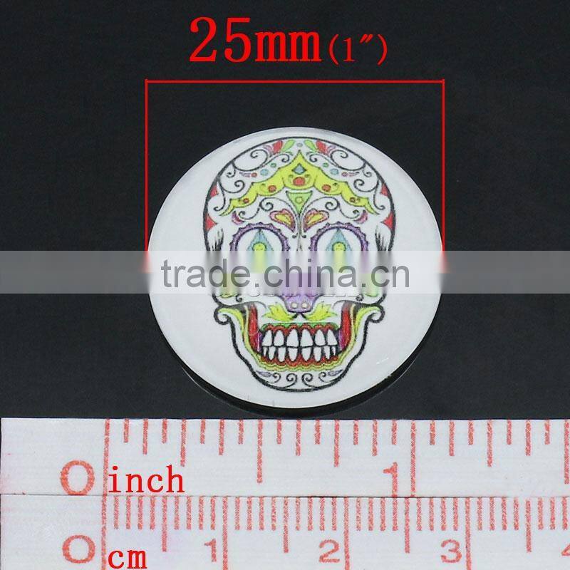 Discount Clear Glass Dome Cabochon Round Multicolor Skull Pattern Halloween 25mm Dia,20PCs