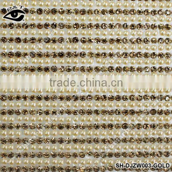 New design Hotfix rhinestone with pearl mesh iron on transfer hotfix rhinestone mesh pearl mesh for dress