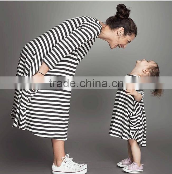 Fashion mommy and me dress half sleeve striped mommy and me maxi dress
