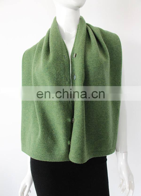 Sharrefun fashion popular style 12GG plain knit ladies cashmere ponchos with button