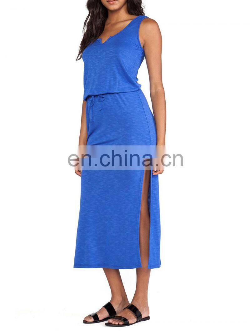 CHEFON Split v ankle length jersey knit maxi dress