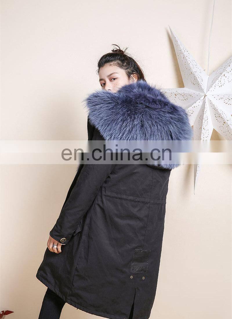 Long Style Warm Winter Real Fox Fur Parka Lined Fur Jacket With Fur Inside