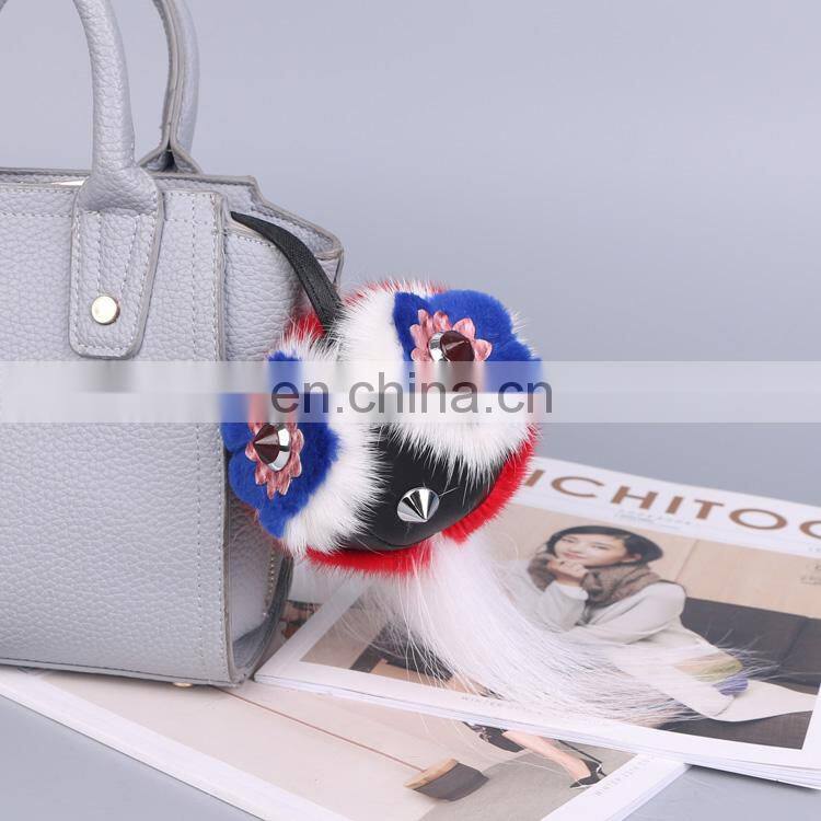 Fashionable High Quality Bag Charm Owl Keychains Luxury Car Keychains Pendant of Mink Fur