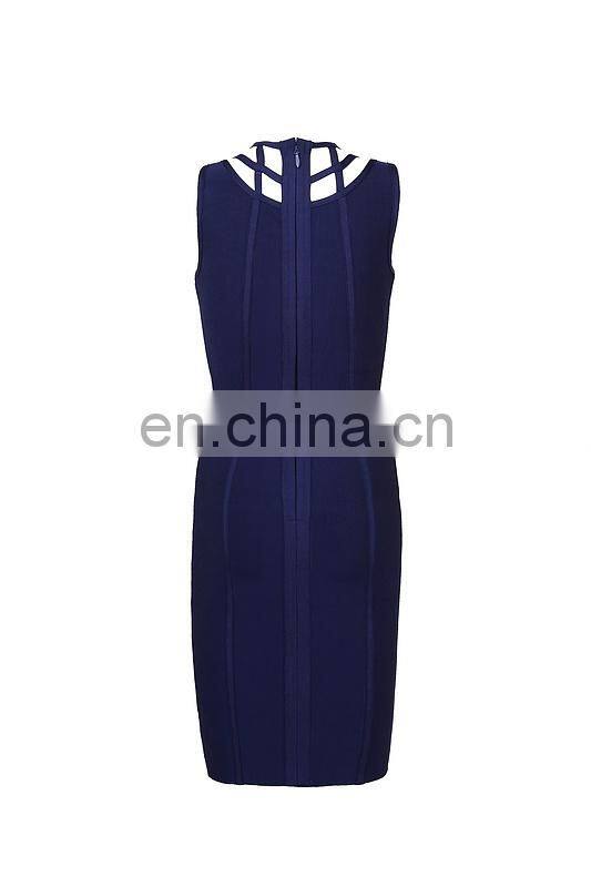 Amigo 2017 new style blue sleeveless sexy cut out bandage dress midi evening dresses for women party wear