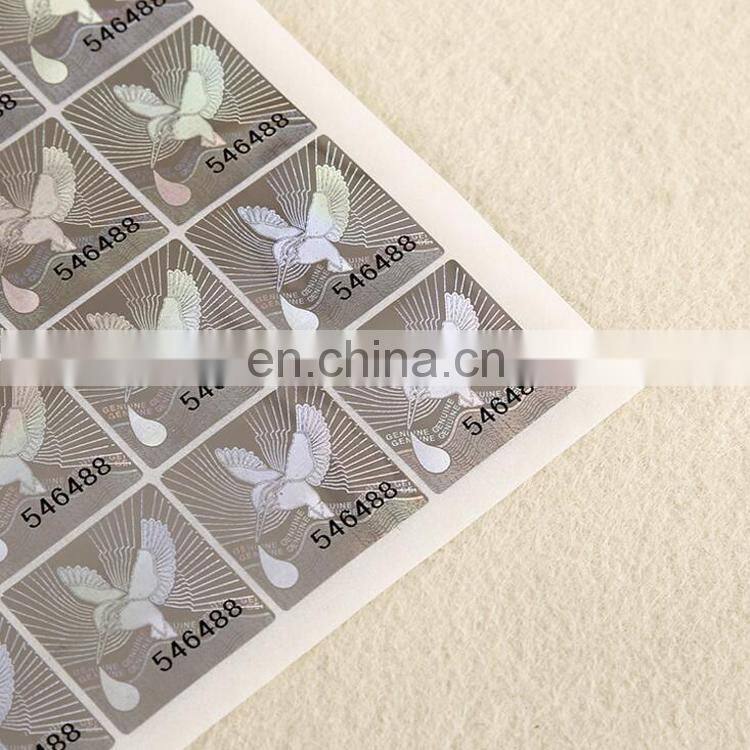 manufature custom waterproof laser anti-fake self adhesive sticker for convenient number paper label