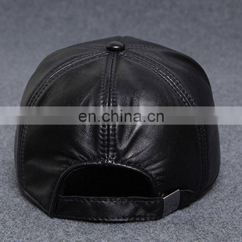 Men Faux Leather Warm Baseball Cap Causal Windproof Peaked Cap Adjust Snapback