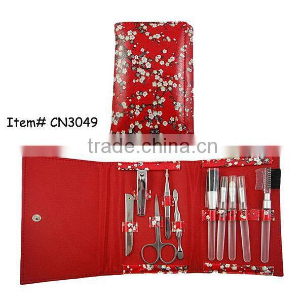 Plum blossom flower printed PU pouch manicure set cosmetic tool