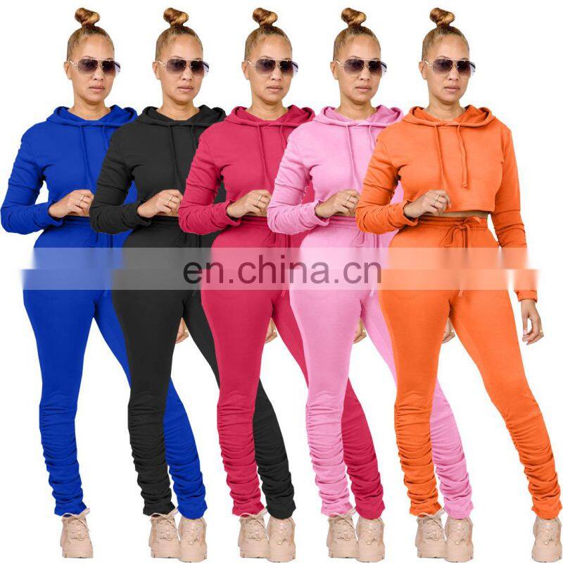 Factory wholesale custom spring and summer fashion sports and leisure women's hooded sweater slim pants sports suit