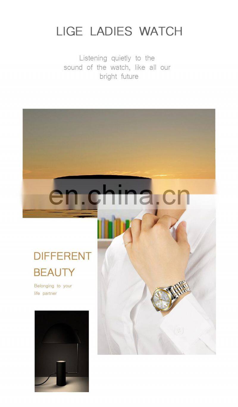 Lige 10007 New Stainless Steel Women Quartz Watch Waterproof Calendar Luxury Watches ladies Relogio Feminino